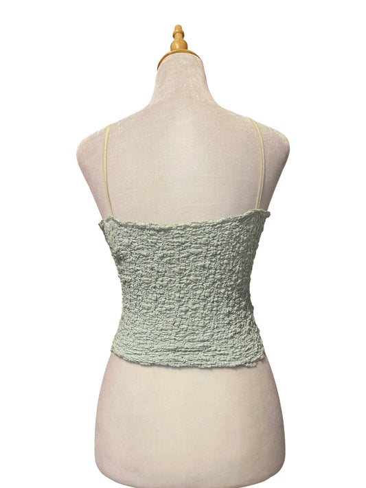 Baby blue rushed top with brown lace up details š¦