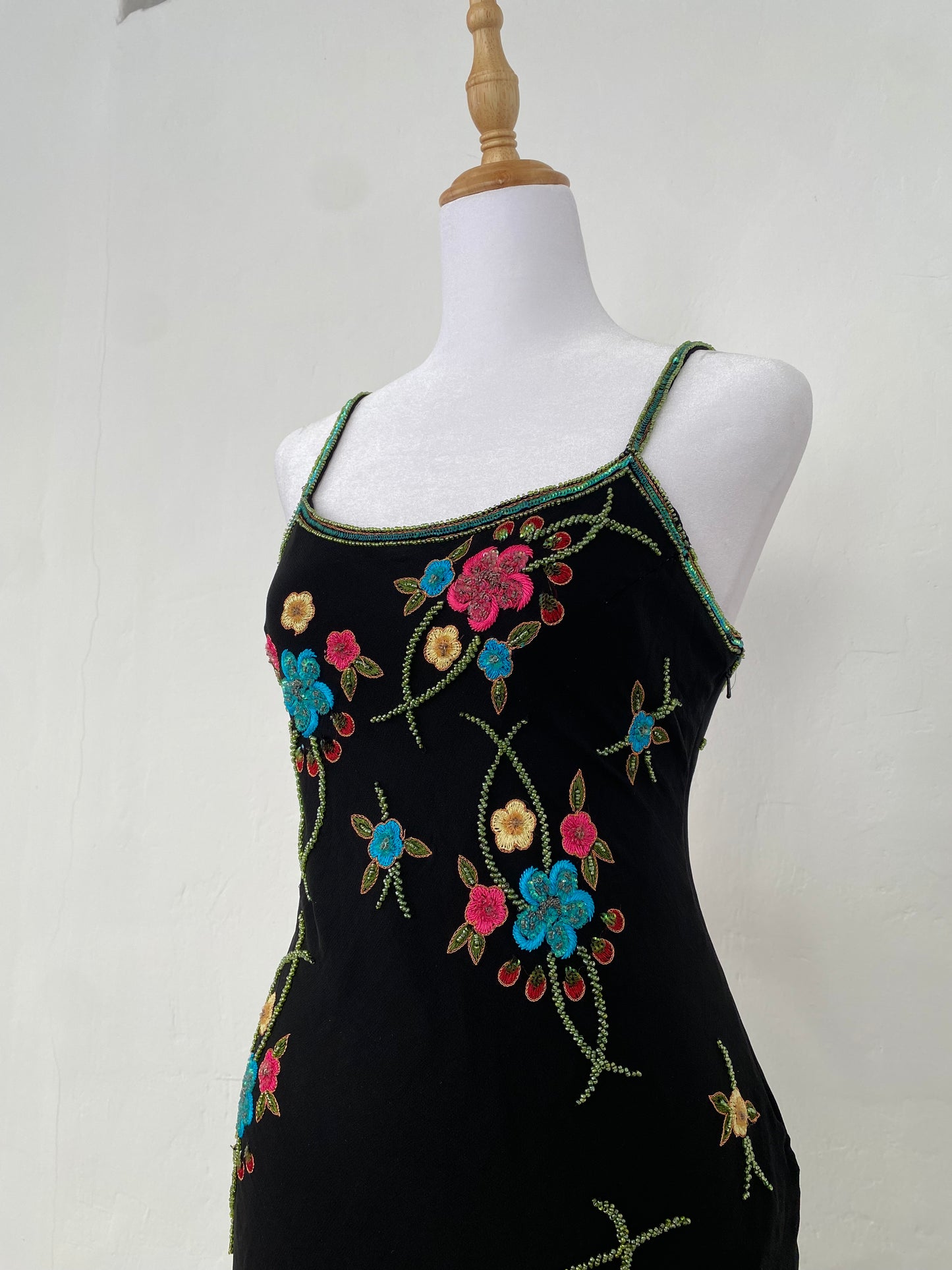100% silk handbeaded black gown