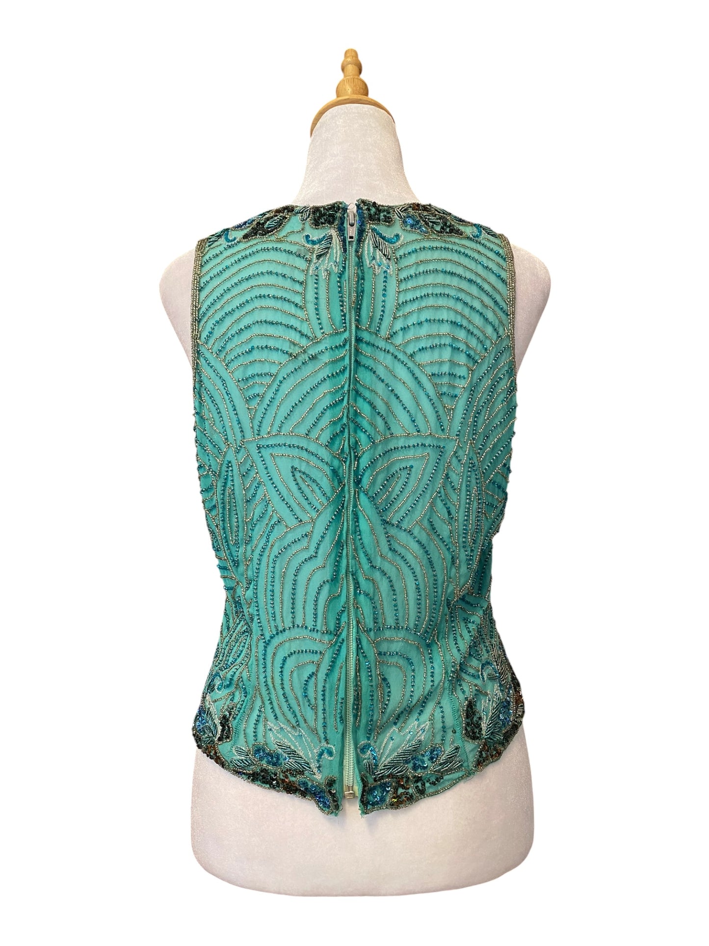 100% silk brand new handbeaded light blue top 🦋