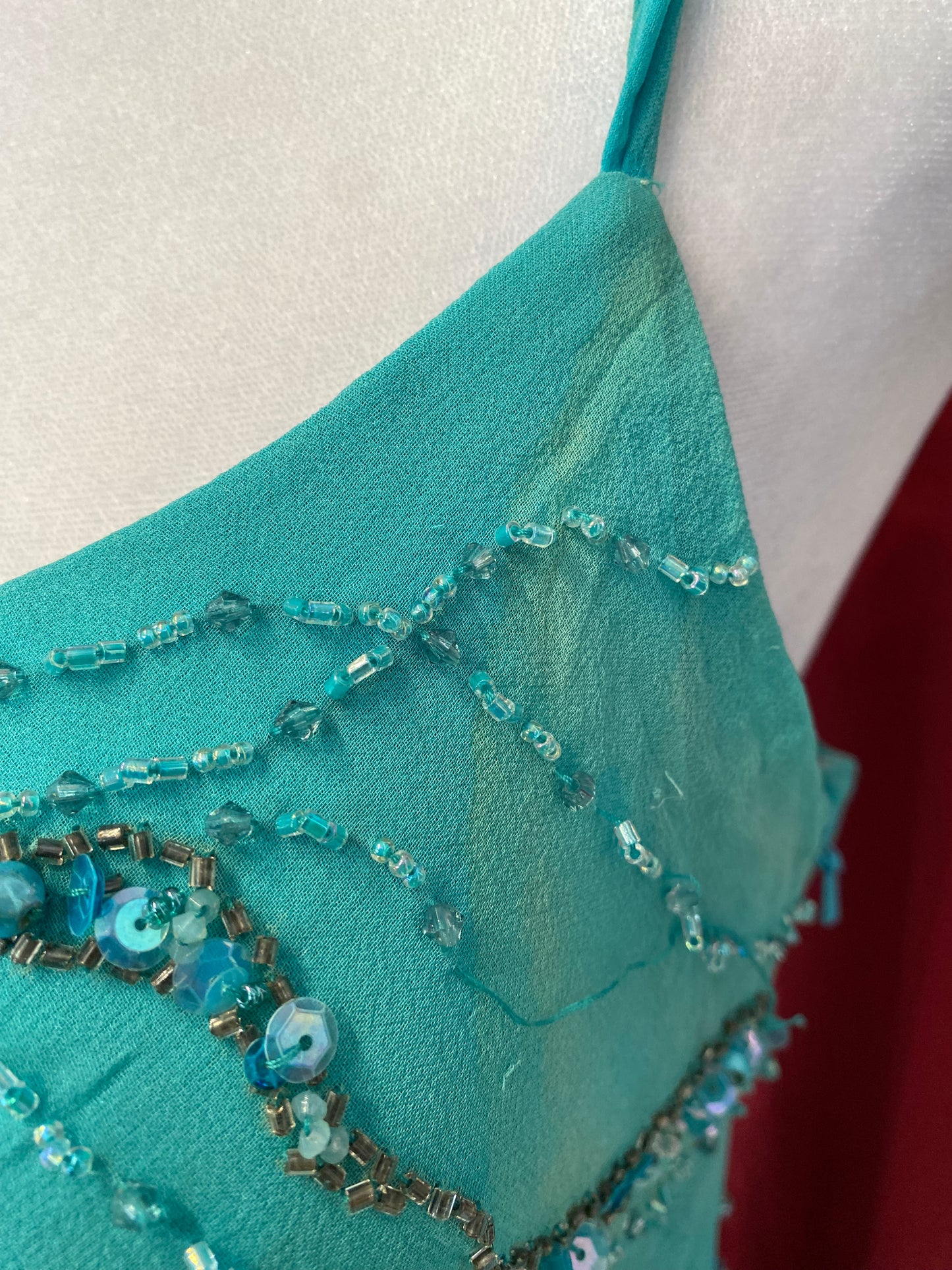 100% silk handbeaded gown with ruffles details