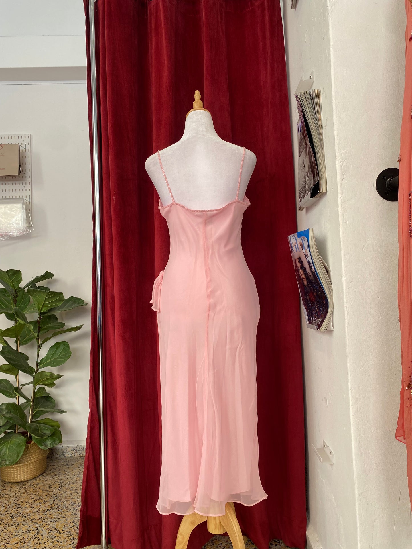 Bubblegum pink sequin chiffon gown