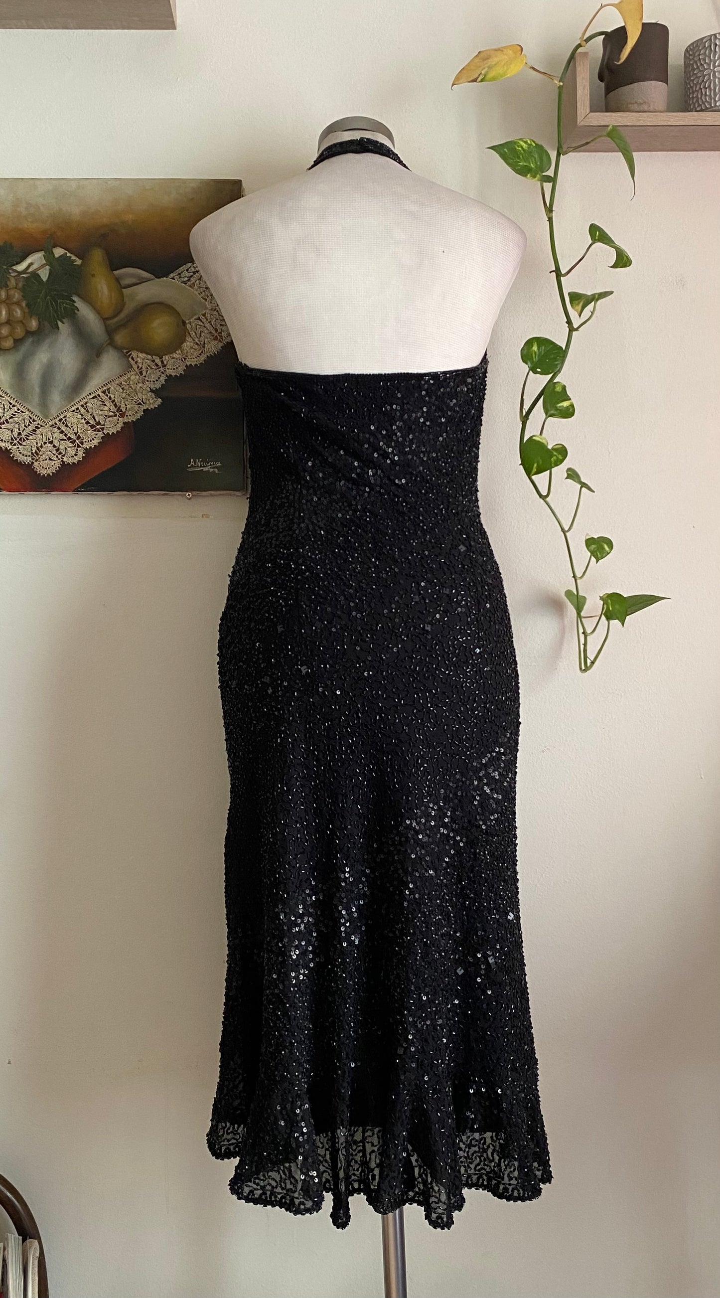 100% silk all over handbeaded black gown