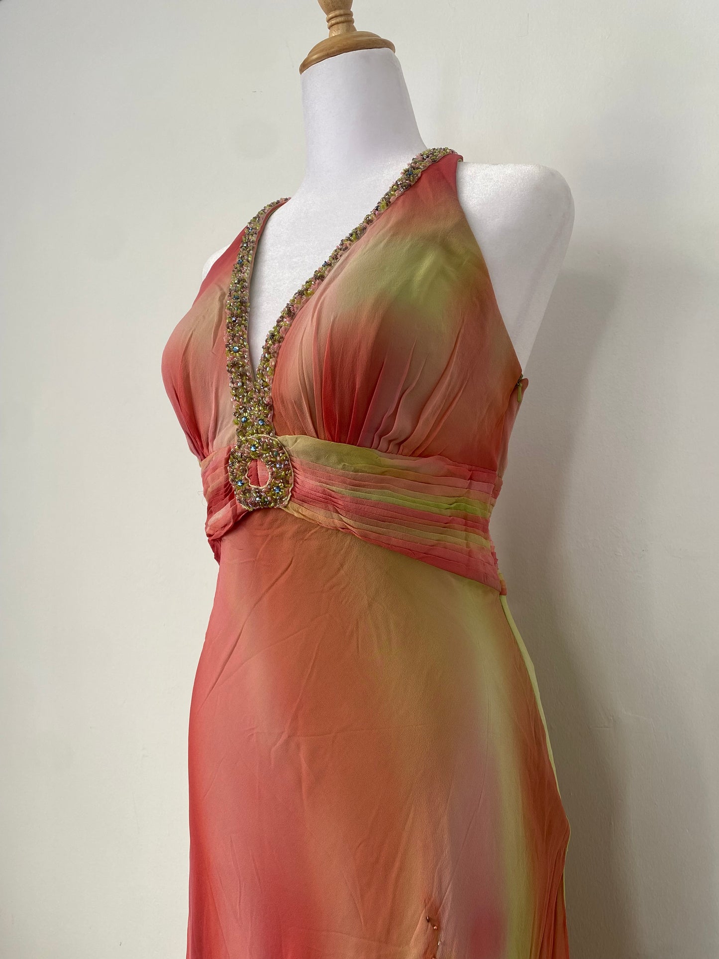 100% silk brand new fairy one of a kind gown with handbeaded details