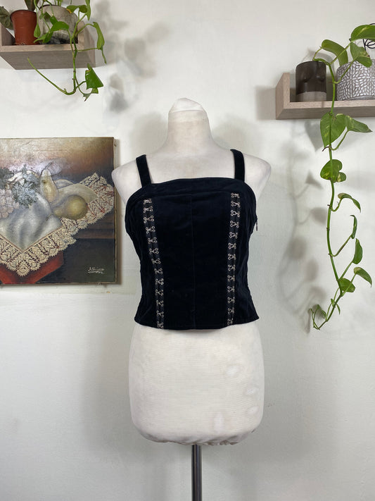 Velvet corset top with buckle details