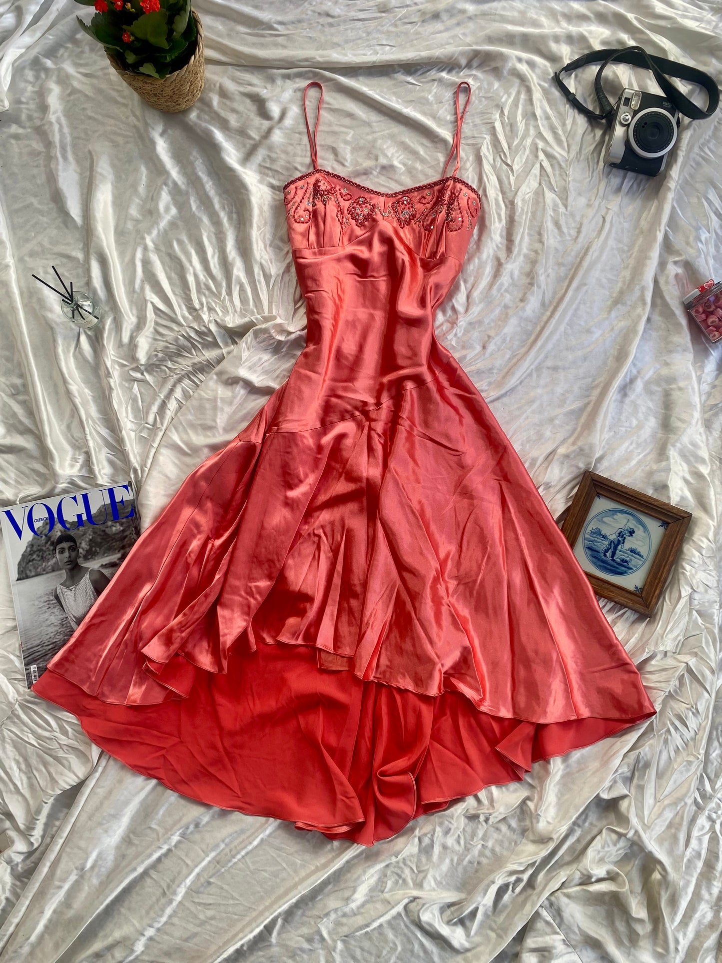 Brand new satin dress with sequin details