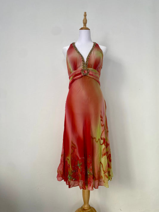 100% silk brand new fairy one of a kind gown with handbeaded details