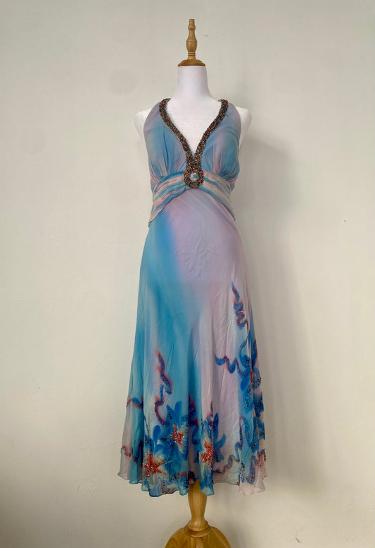 100% silk brand new all over handbeaded one of a kind gown