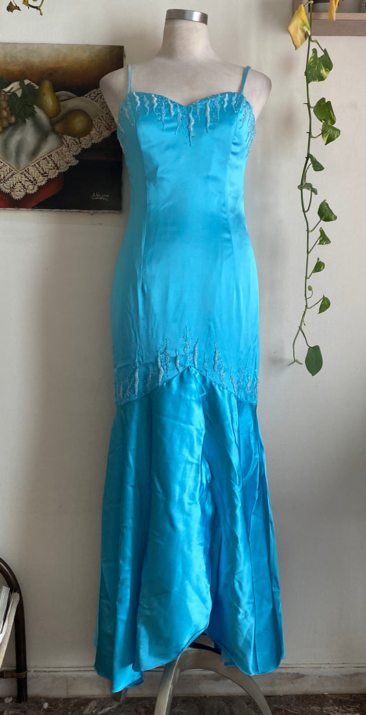 Blue maxi gown with handbeaded details