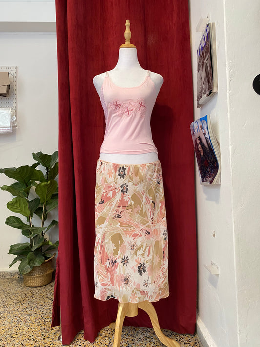 Pink summer top with sequin and lace details