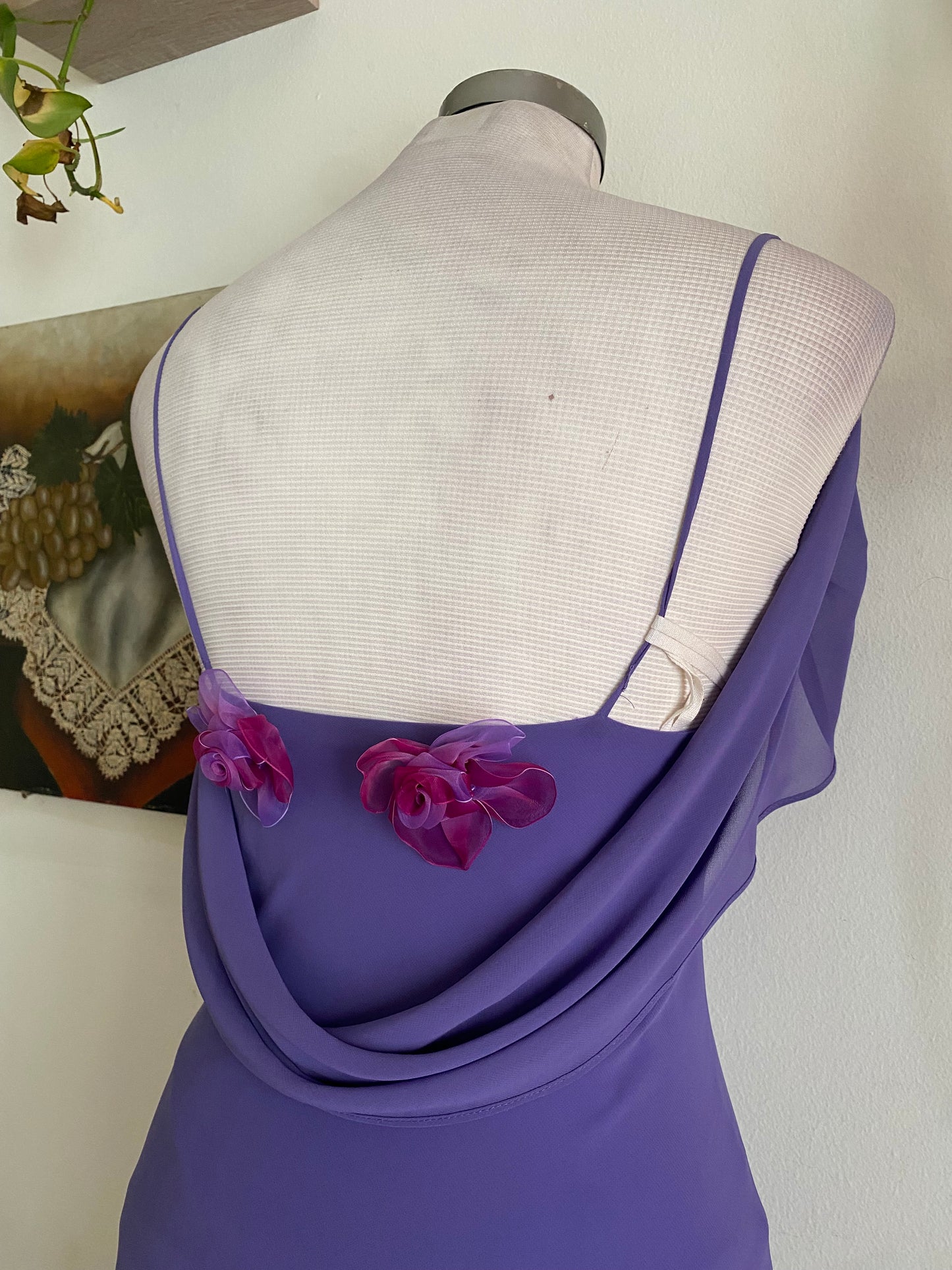 Deep purple gown with flower details