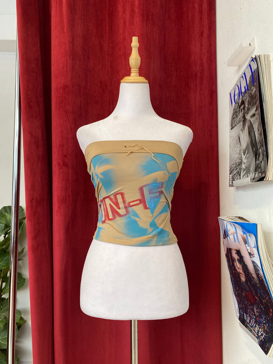 Y2K beige graphic tube top