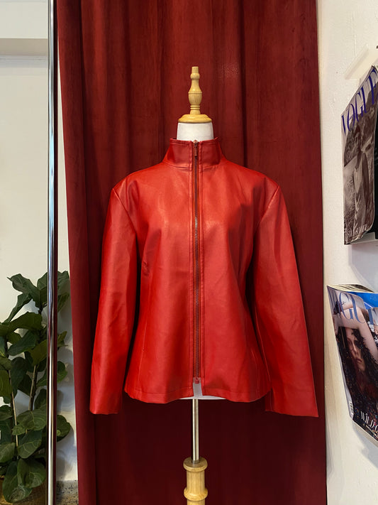 Vegan leather red biker jacket š