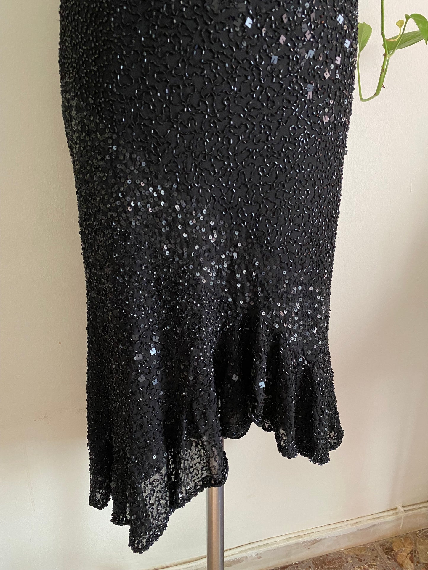 100% silk all over handbeaded black gown