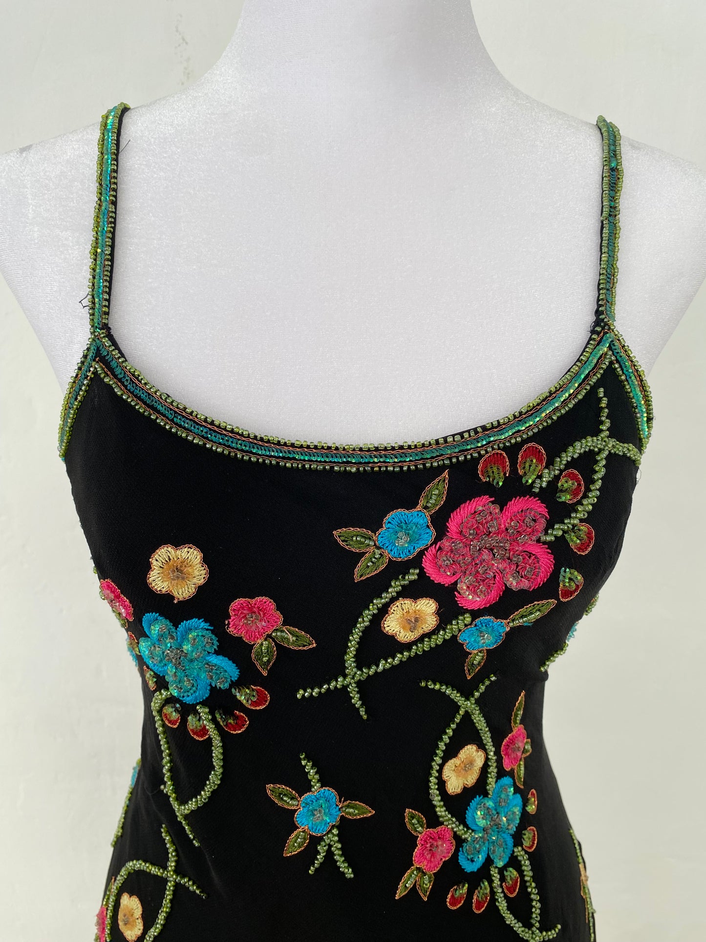 100% silk handbeaded black gown