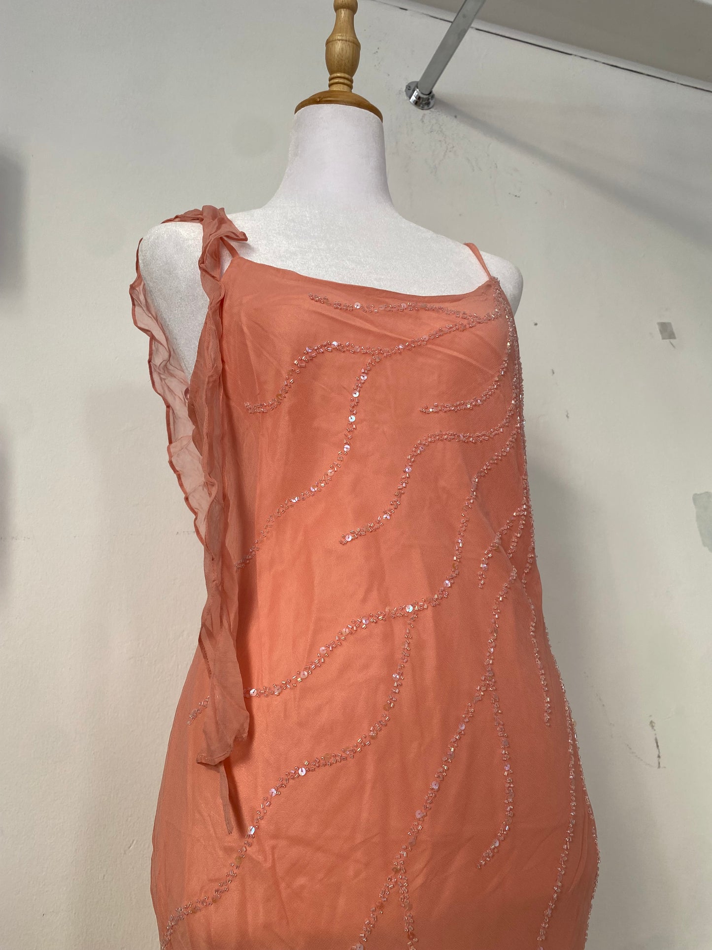 100% silk brand new light pink dress with all over handbeaded details