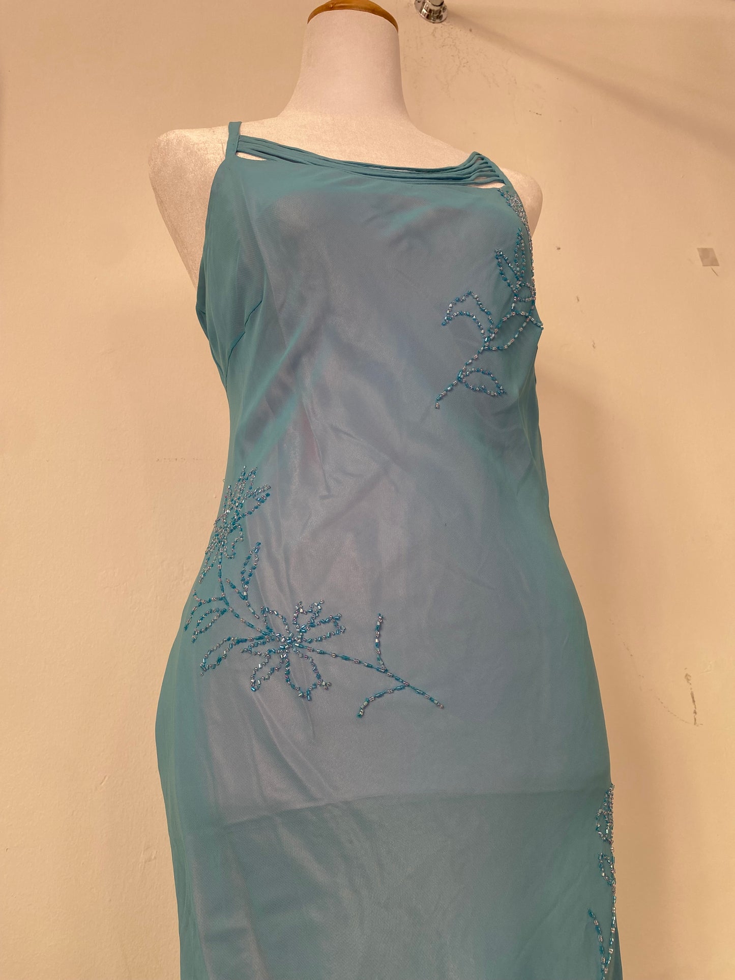100% silk brand new baby blue dress with sequin details