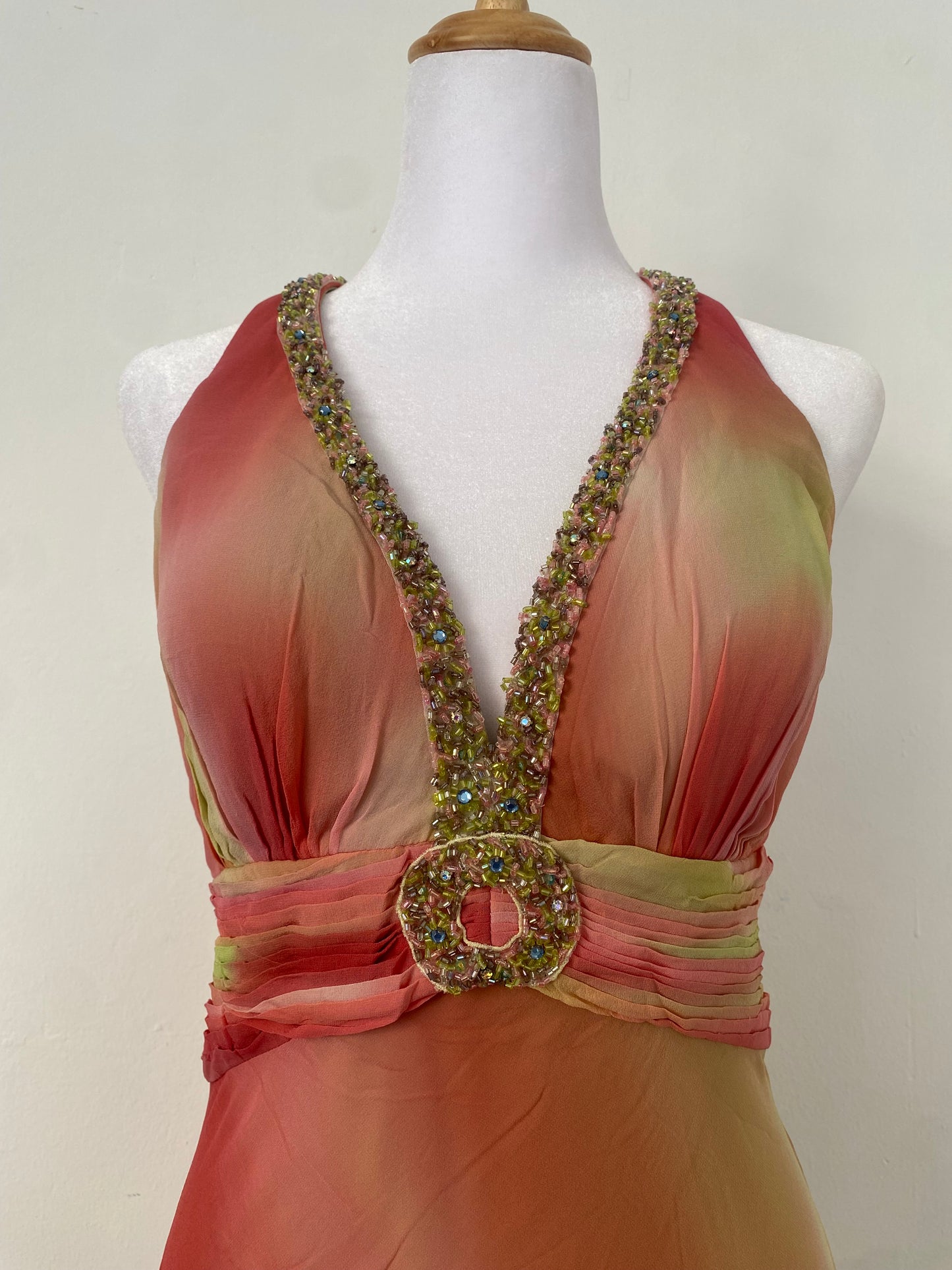 100% silk brand new fairy one of a kind gown with handbeaded details