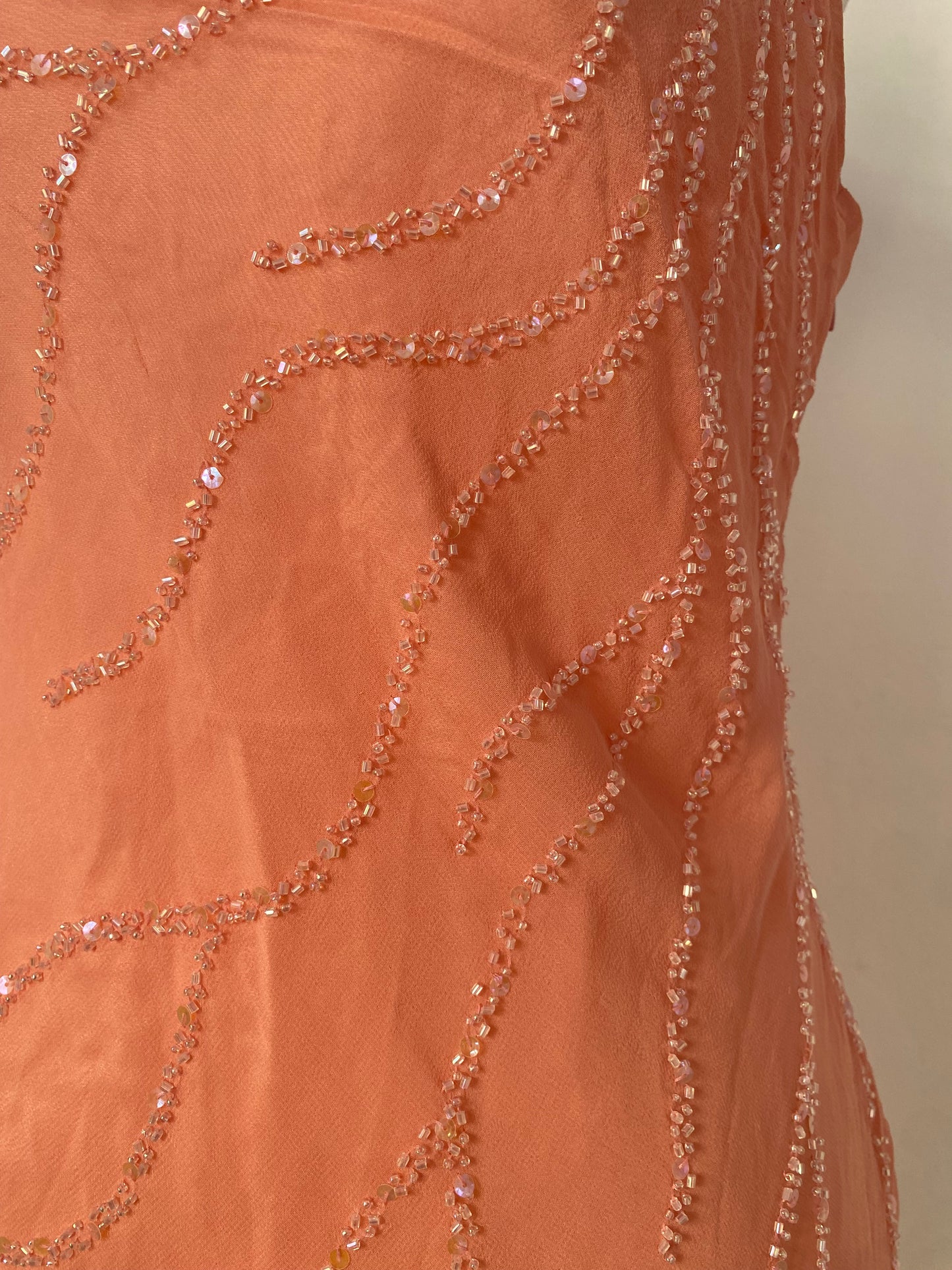 100% silk brand new light pink dress with all over handbeaded details