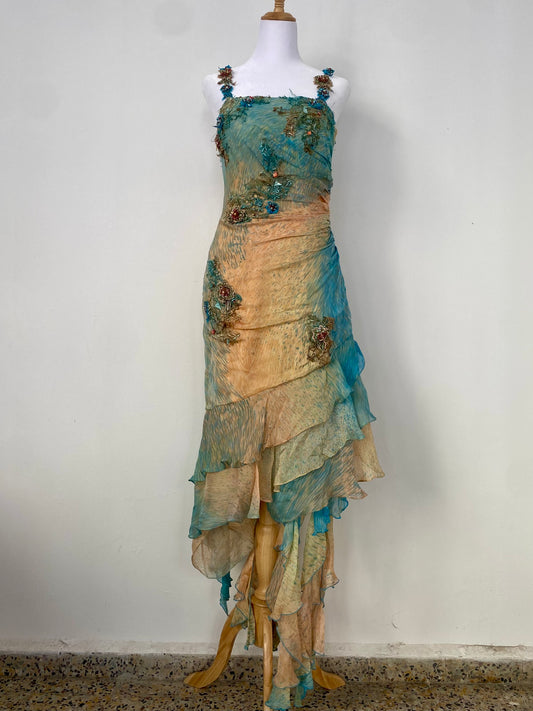 100% silk brand new fairy gown with all over handbeaded details