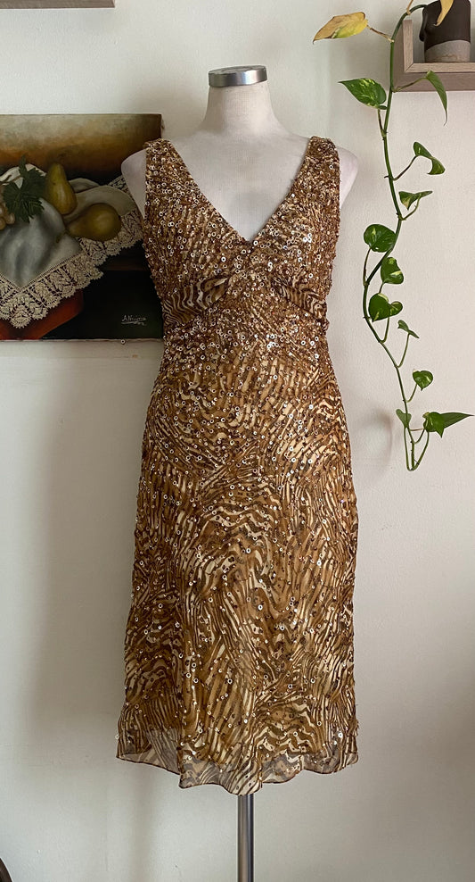 100% silk mini all over handbeaded gown