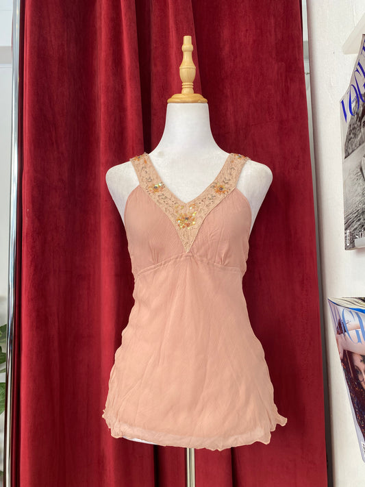 100% silk pink sequin top šø