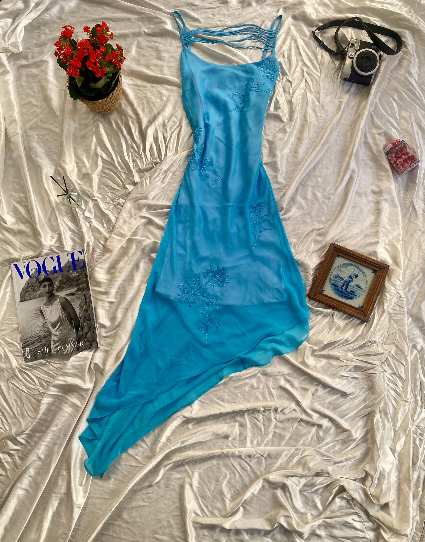 100% silk brand new baby blue dress with sequin details