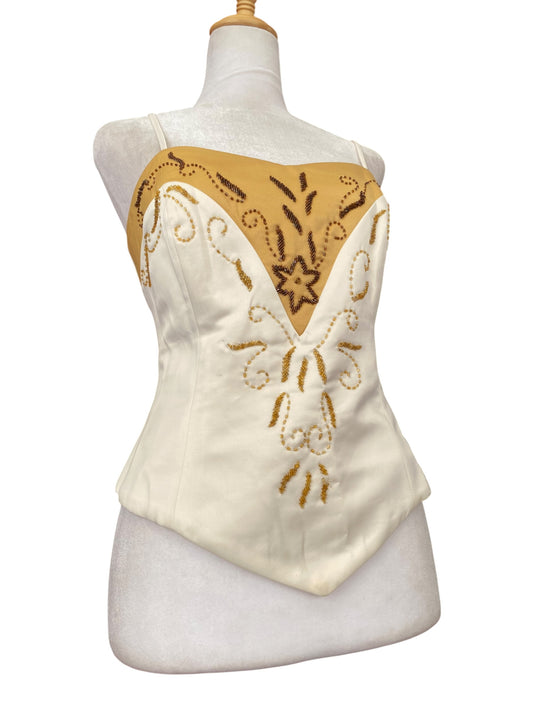 Handbeaded white corset