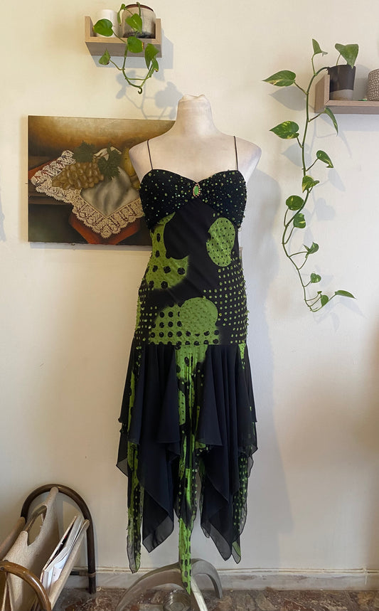 100% silk brand new handbeaded asymmetrical dress