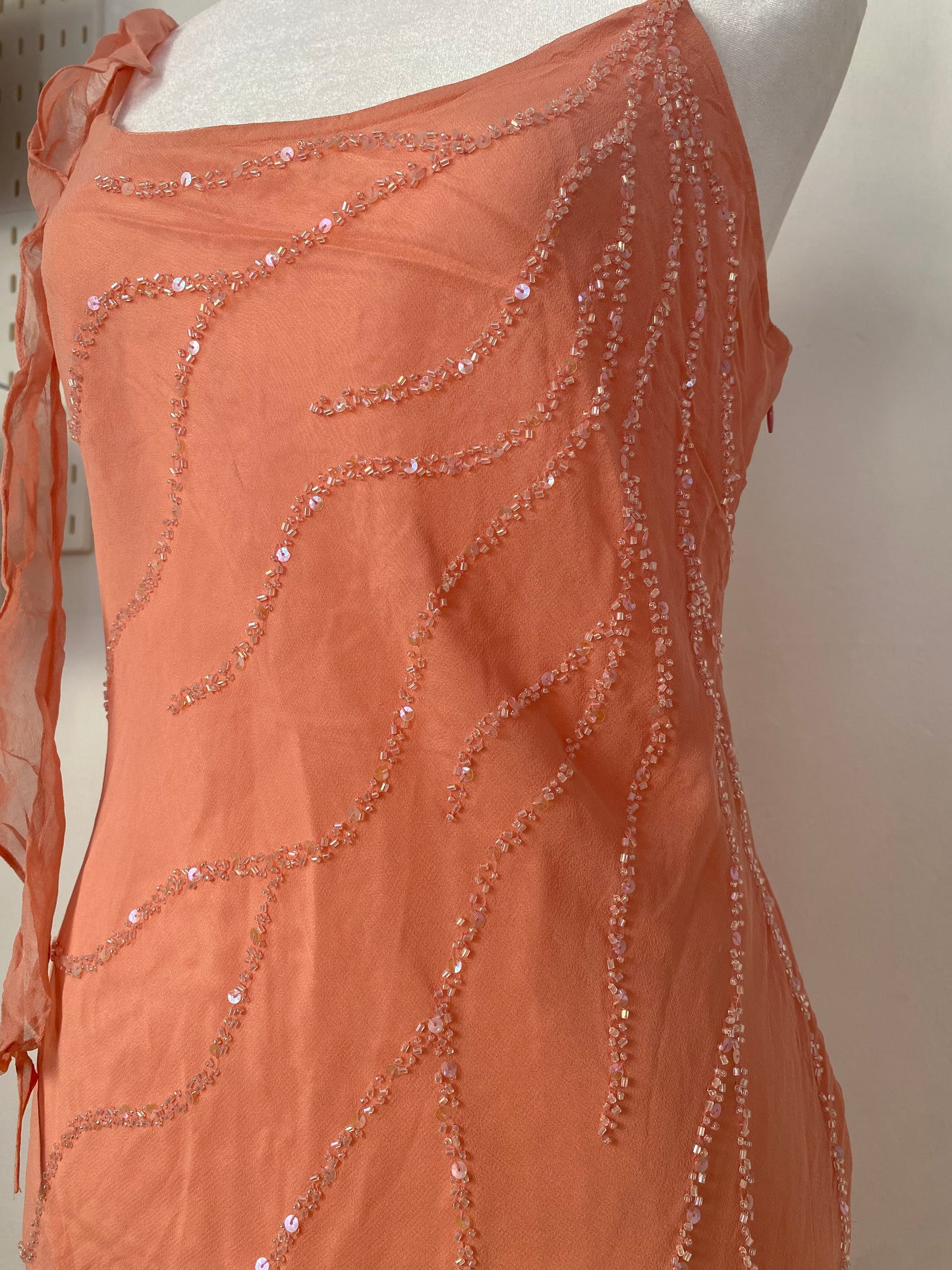 100% silk brand new light pink dress with all over handbeaded details