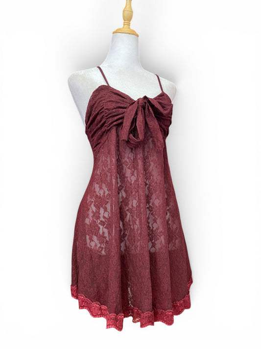 Burgundy see through lace top