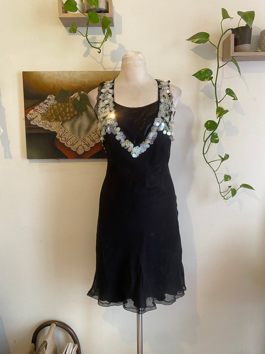 100% silk brand new black 2 piece dress with sequin details