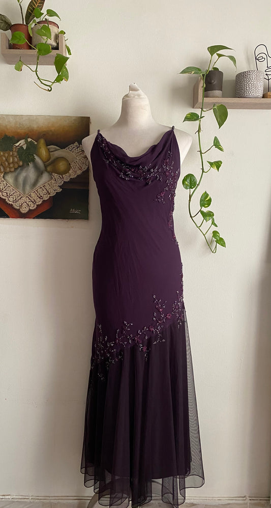 Dark purple embroidered dress