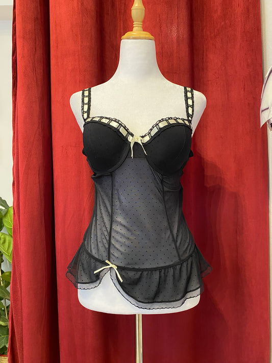 Black corset with white lace details