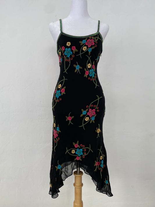 100% silk handbeaded black gown