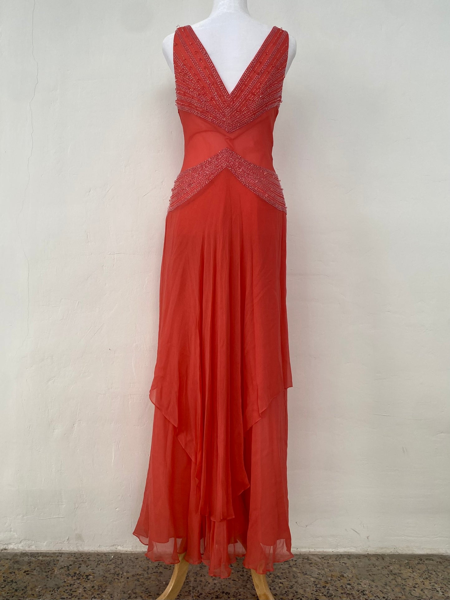 100% silk brand new pink maxi gown with handbeaded details