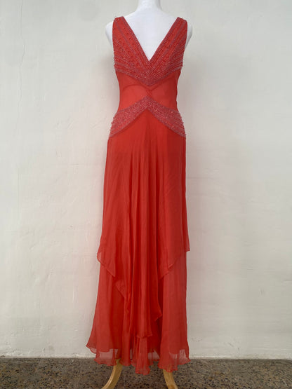 100% silk brand new pink maxi gown with handbeaded details