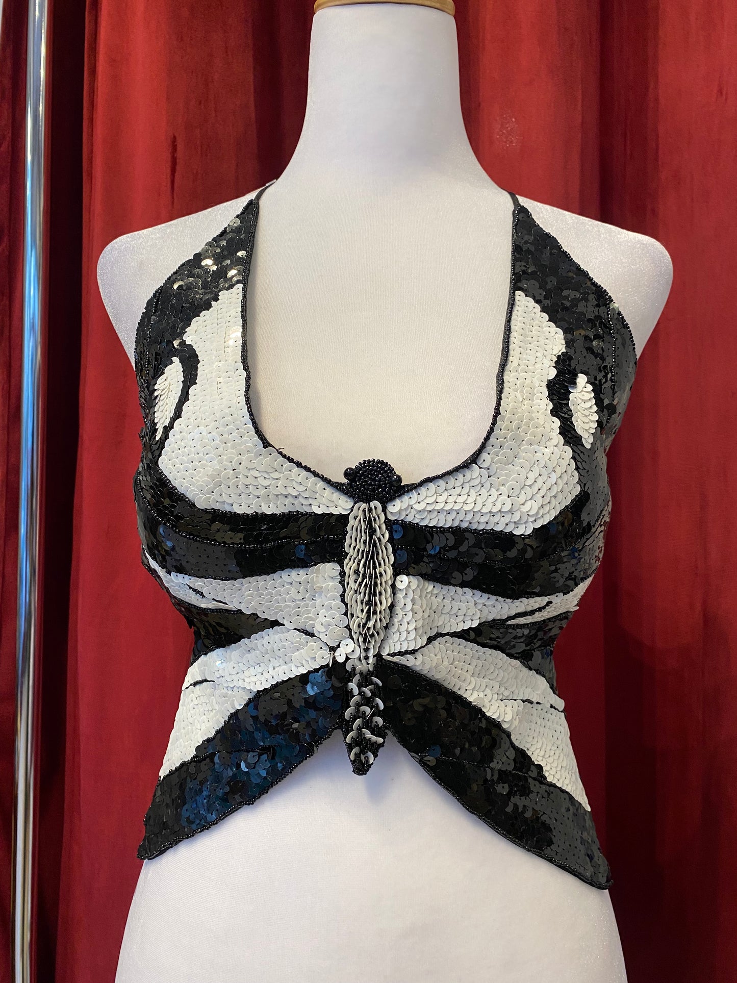Butterfly y2k top with sequin details and open back