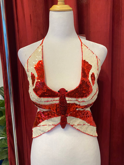 Butterfly y2k top with sequin details and open back