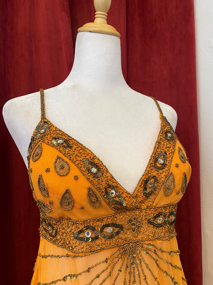 100% silk brand new orange handbeaded summer top 🧡