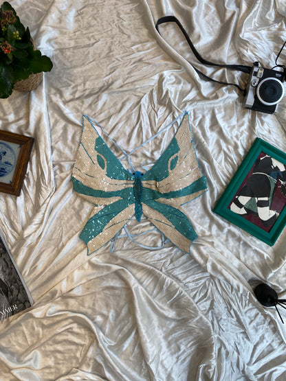 Butterfly y2k top with sequin details and open back