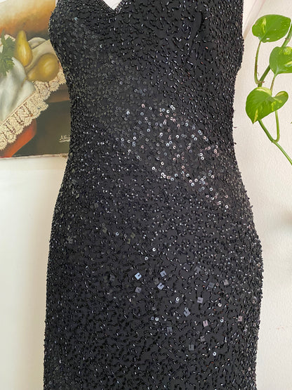 100% silk all over handbeaded black gown