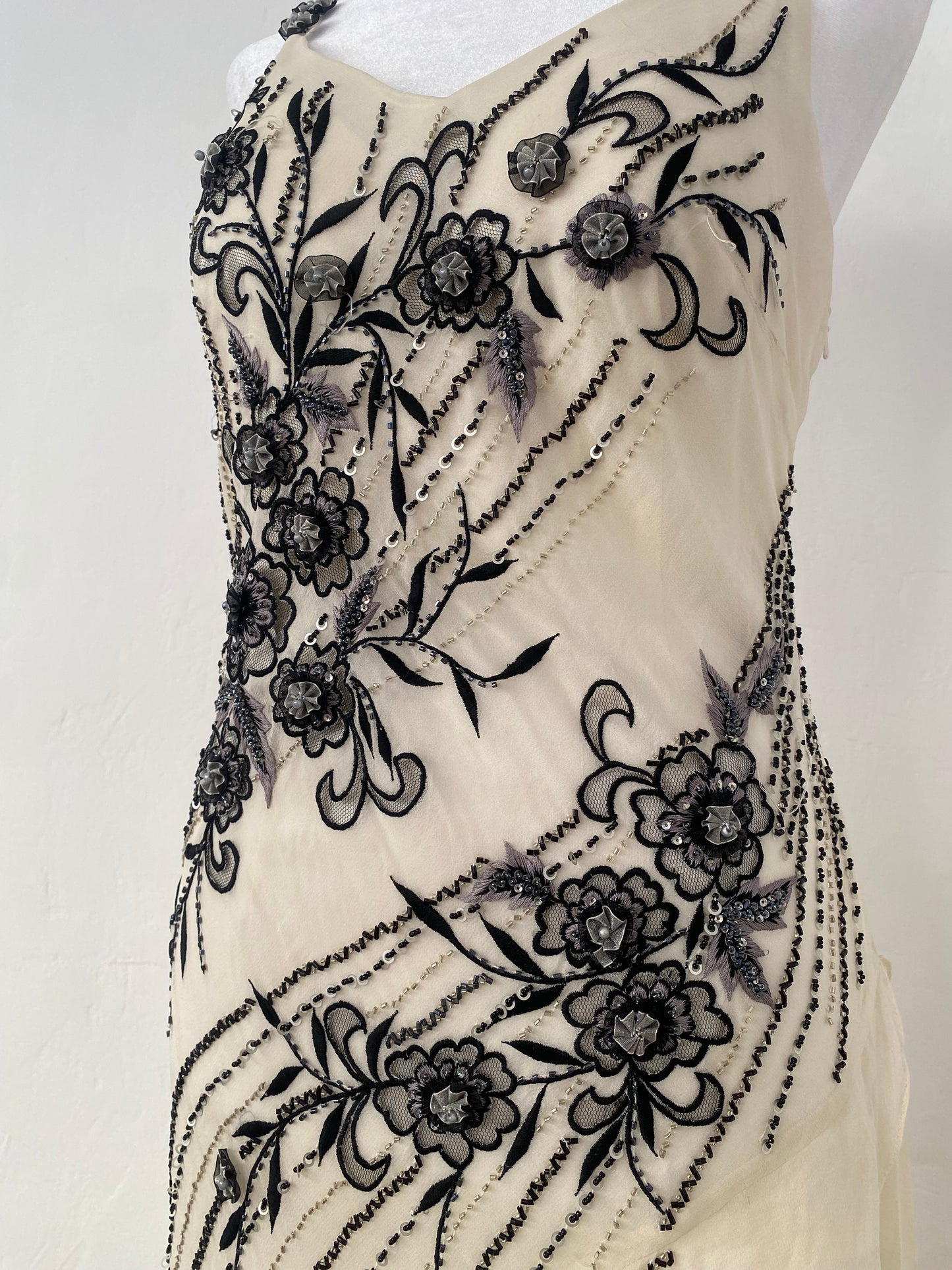 100% silk brand new white dress with handbeaded details