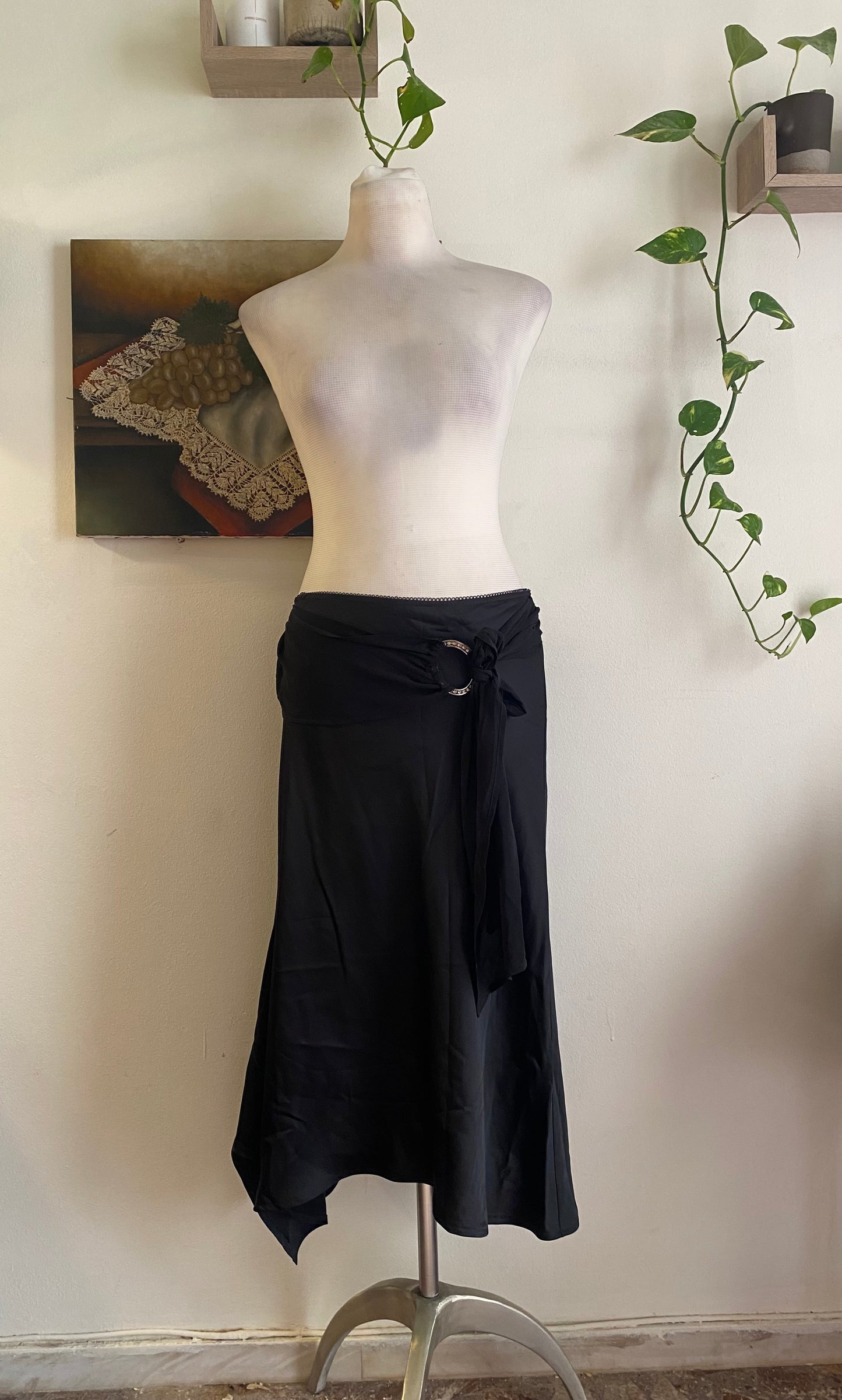 Brand new black satin skirt with buckle detail