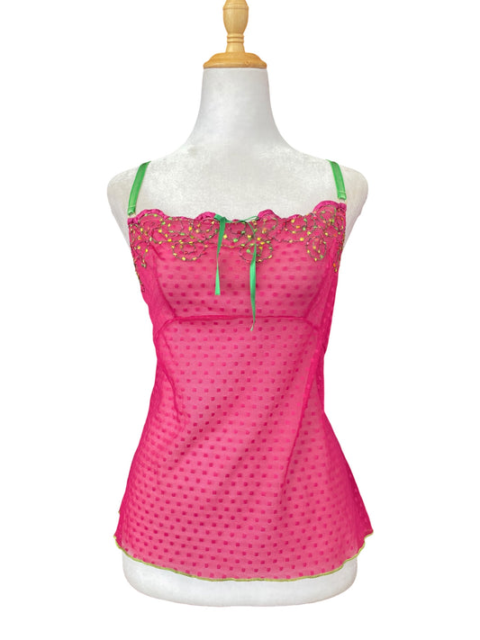 Hot pink lingerie top with green details