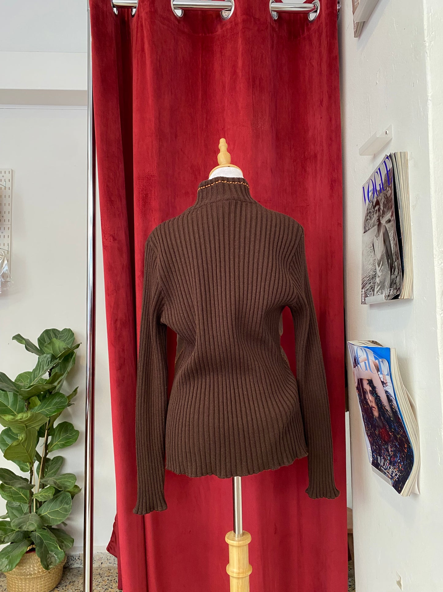 Brown leather crochet jacket