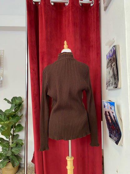 Brown leather crochet jacket