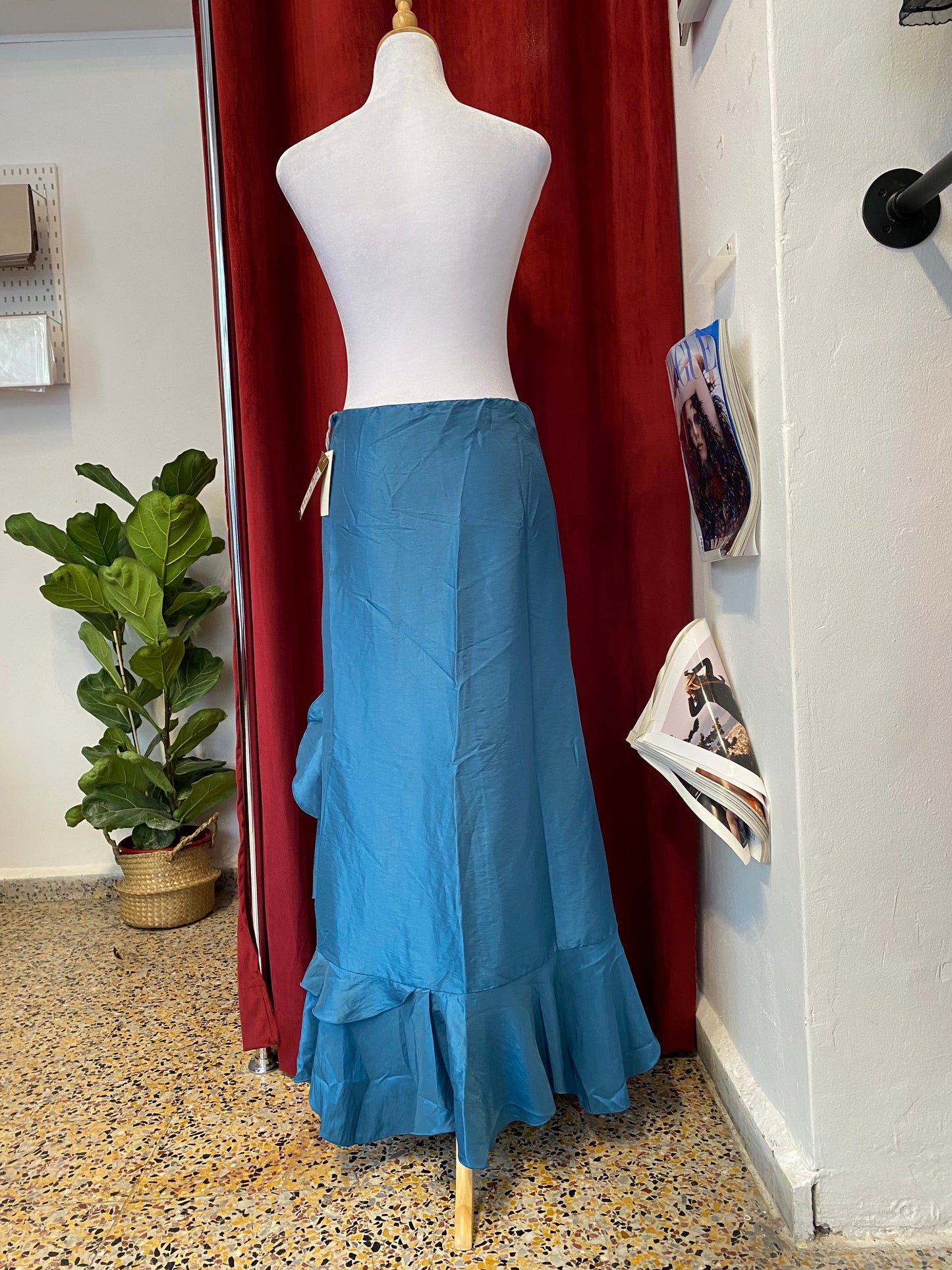 Brand new organza deep blue ruffled maxi skirt