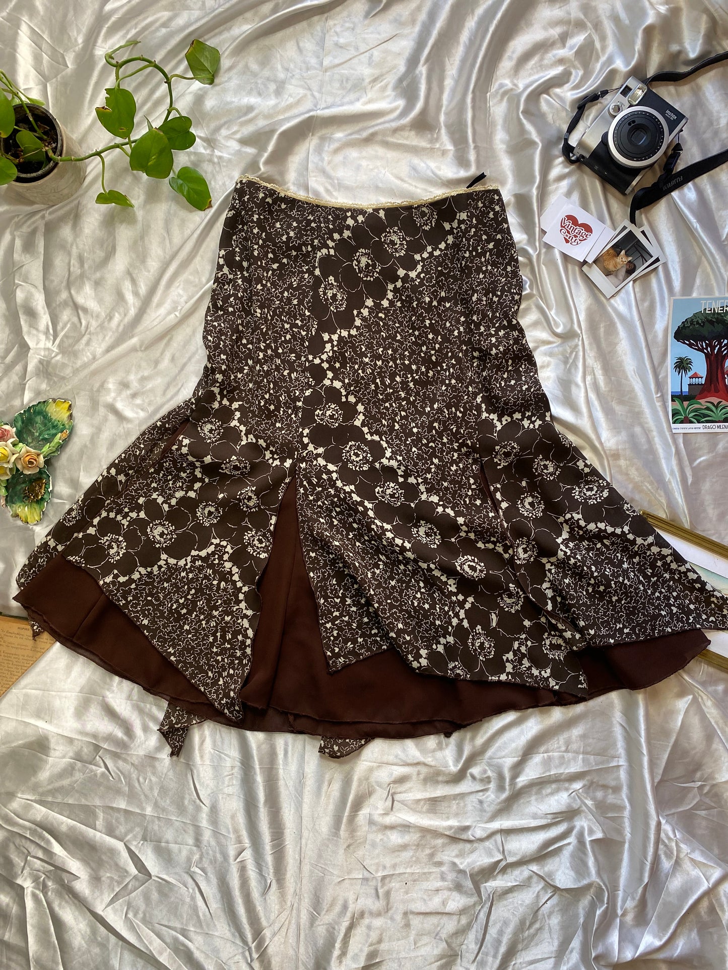 Brown floral midi fairy skirt