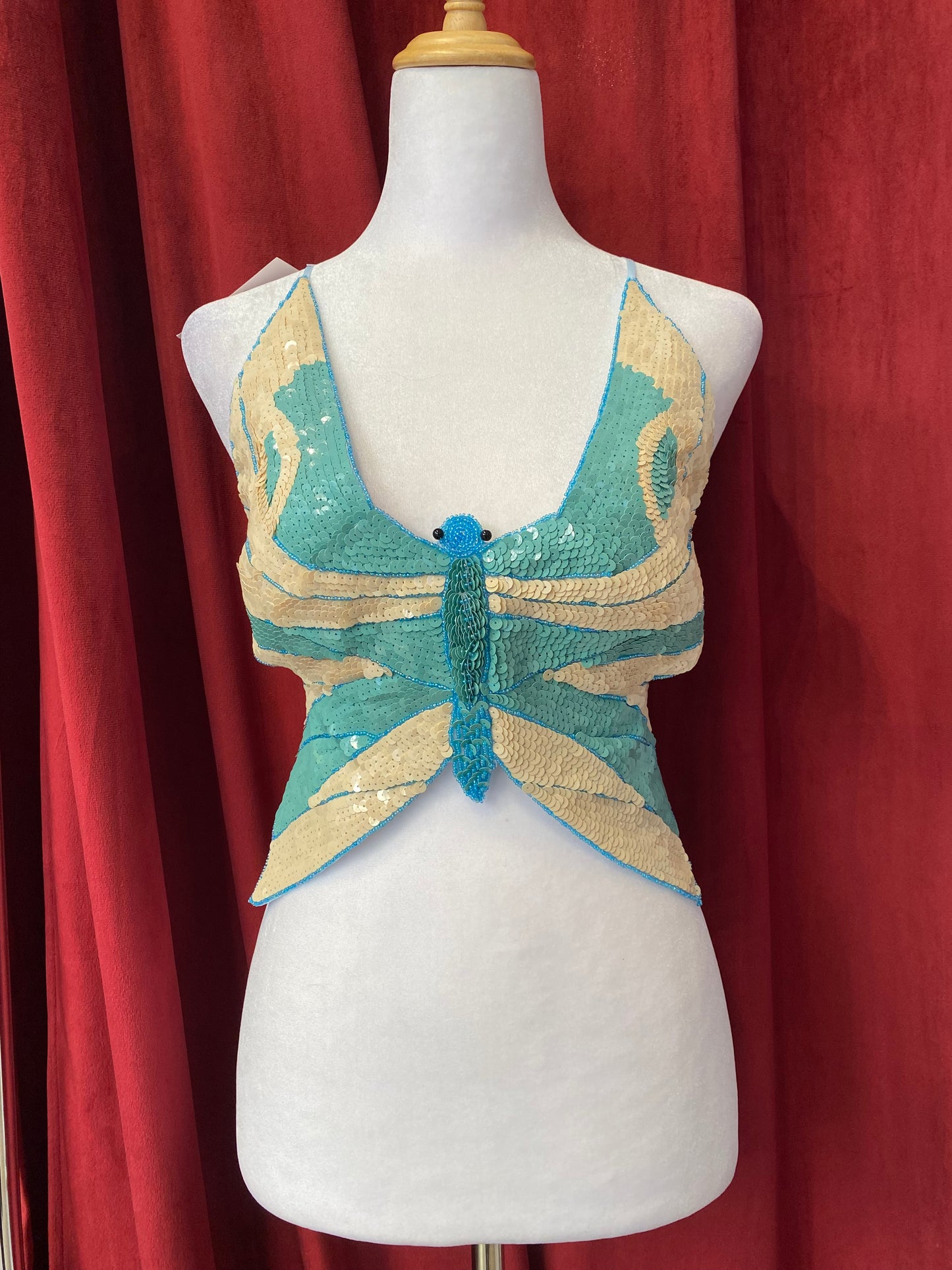 Butterfly y2k top with sequin details and open back