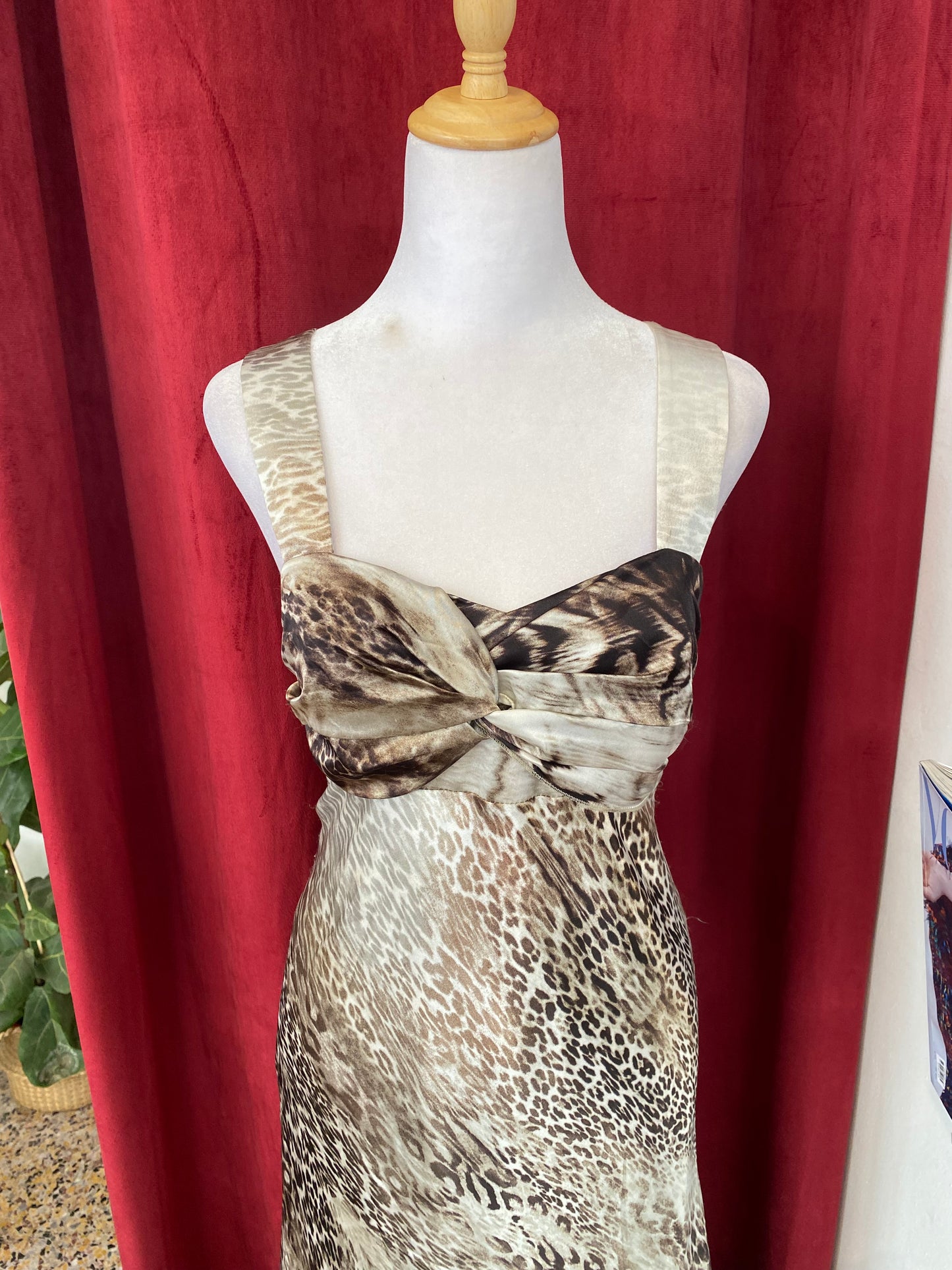 Leopard brand new floor length gown with open back